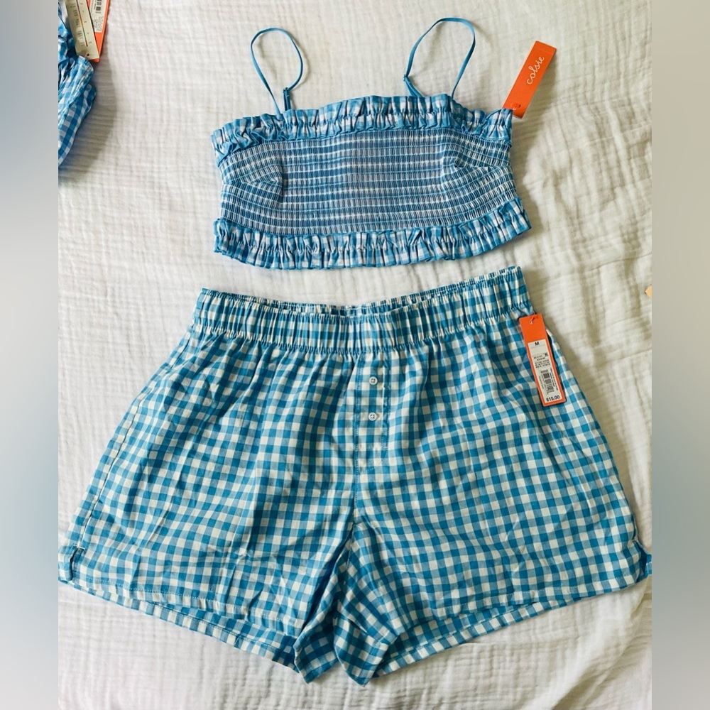Blue Gingham Crop Top and Shorts Set Medium
